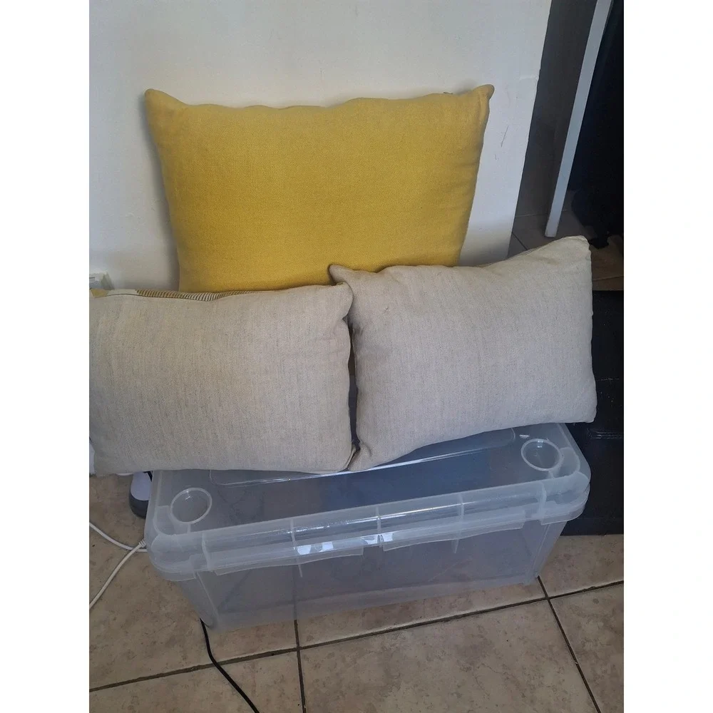 Set of 3 Yellow Grey Geometric Throw Pillows Down Feather Lumbar Square USA